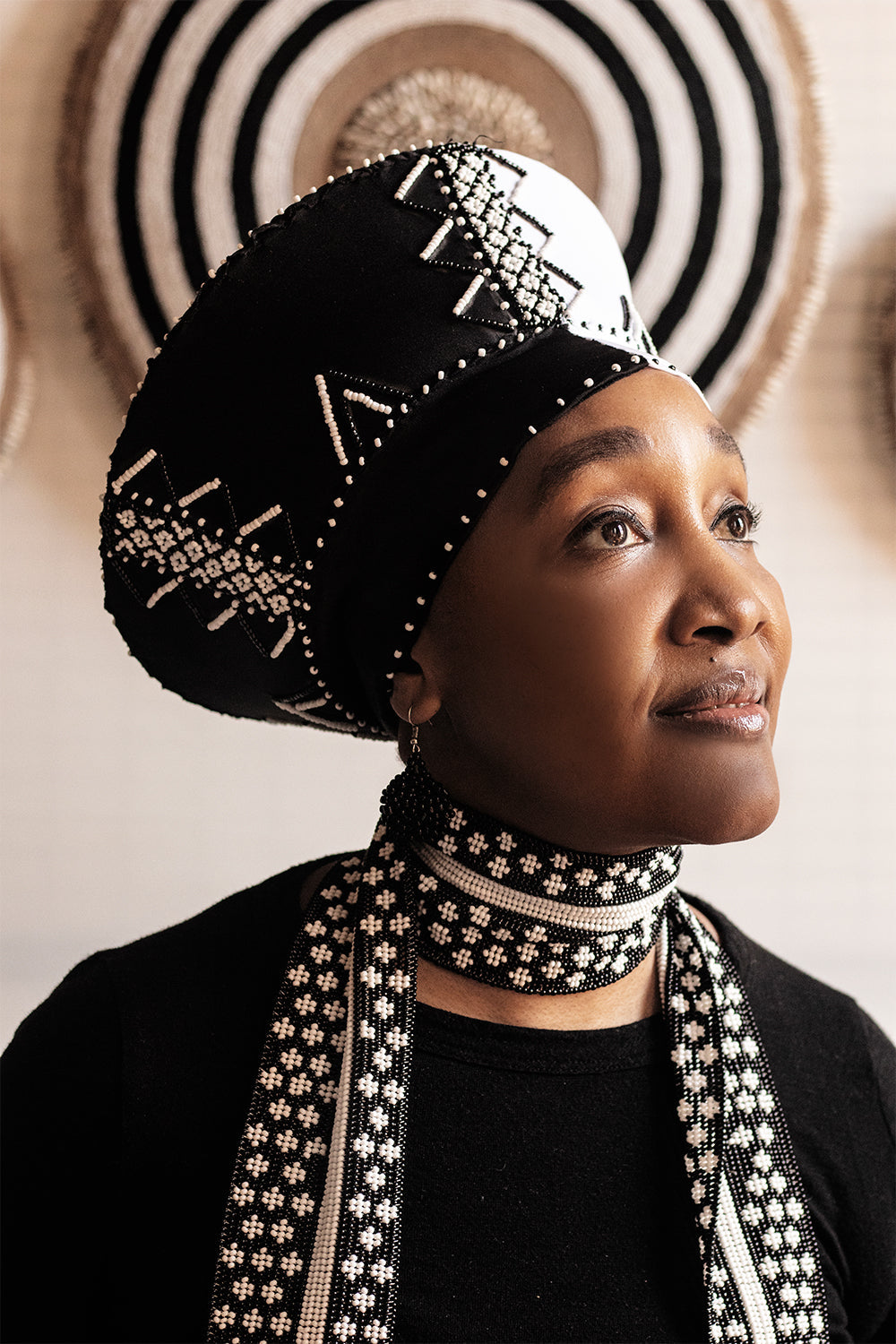 Zulu Beaded Bucket Hat - Isicholo Black & White | Handmade in South Africa-0